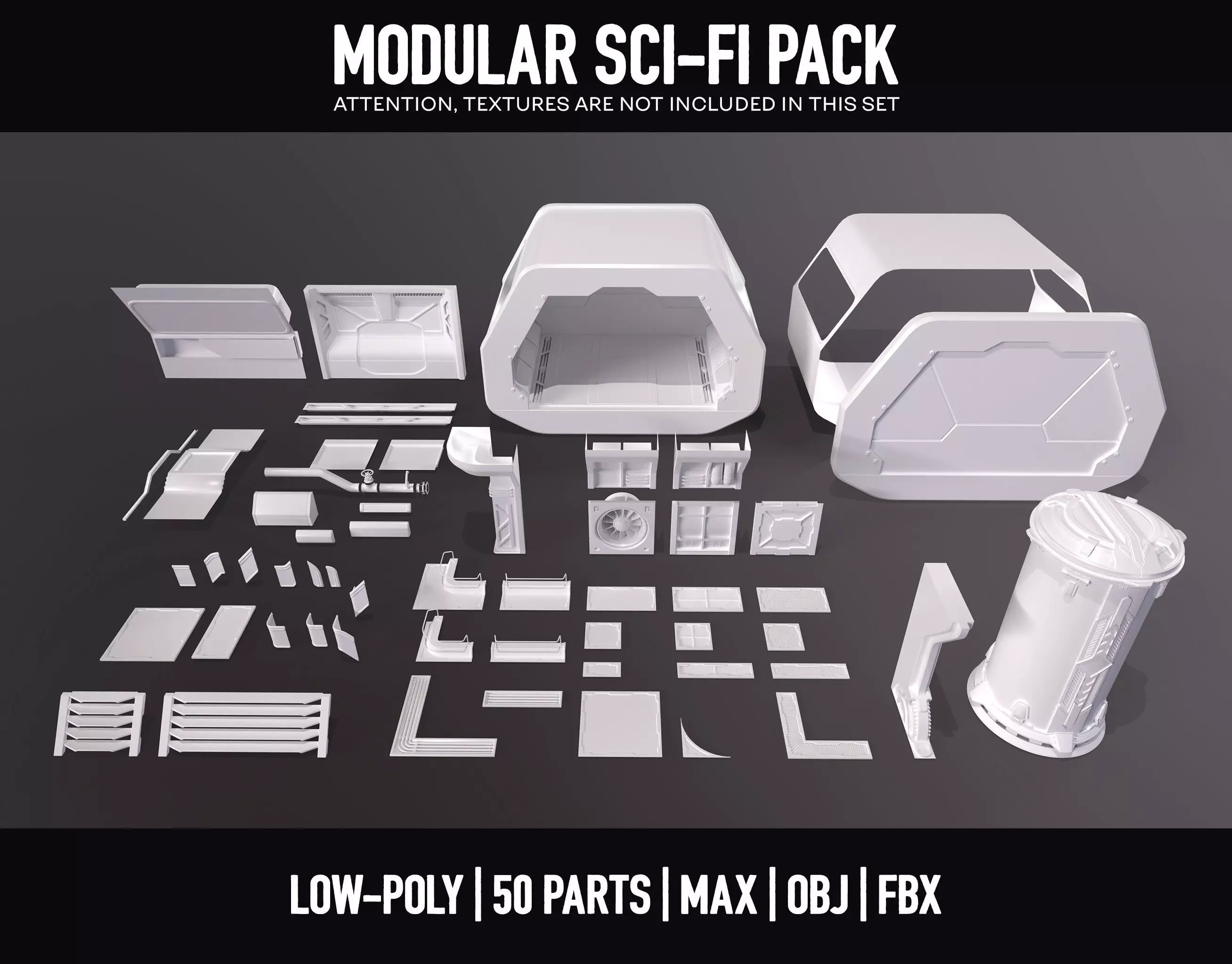 Modular Sci-Fi kitbash pack Low-poly 3D model_0