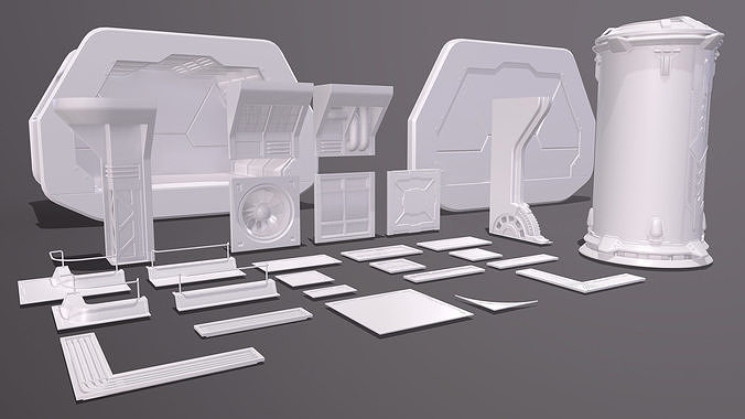 Modular Sci-Fi kitbash pack Low-poly 3D model 5