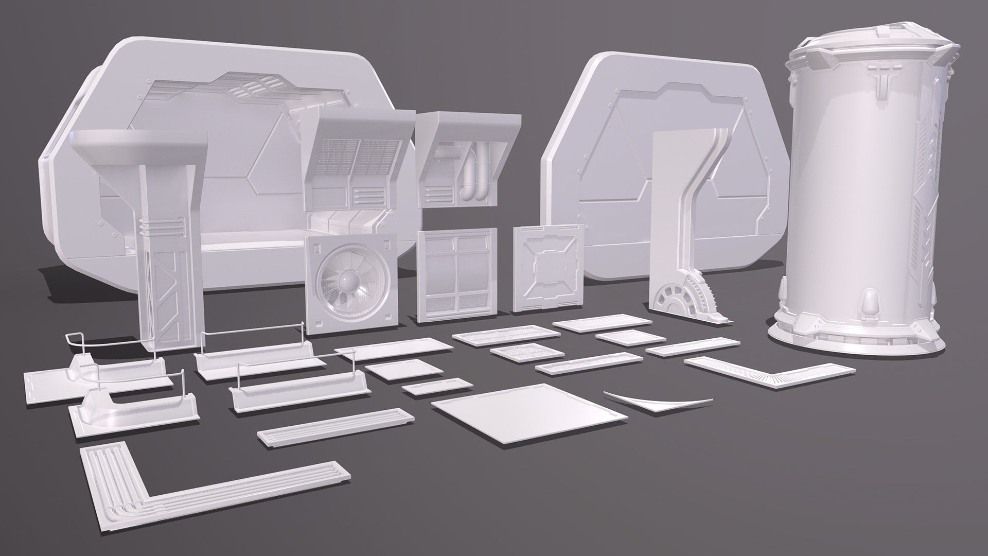Modular Sci-Fi kitbash pack Low-poly 3D model_4