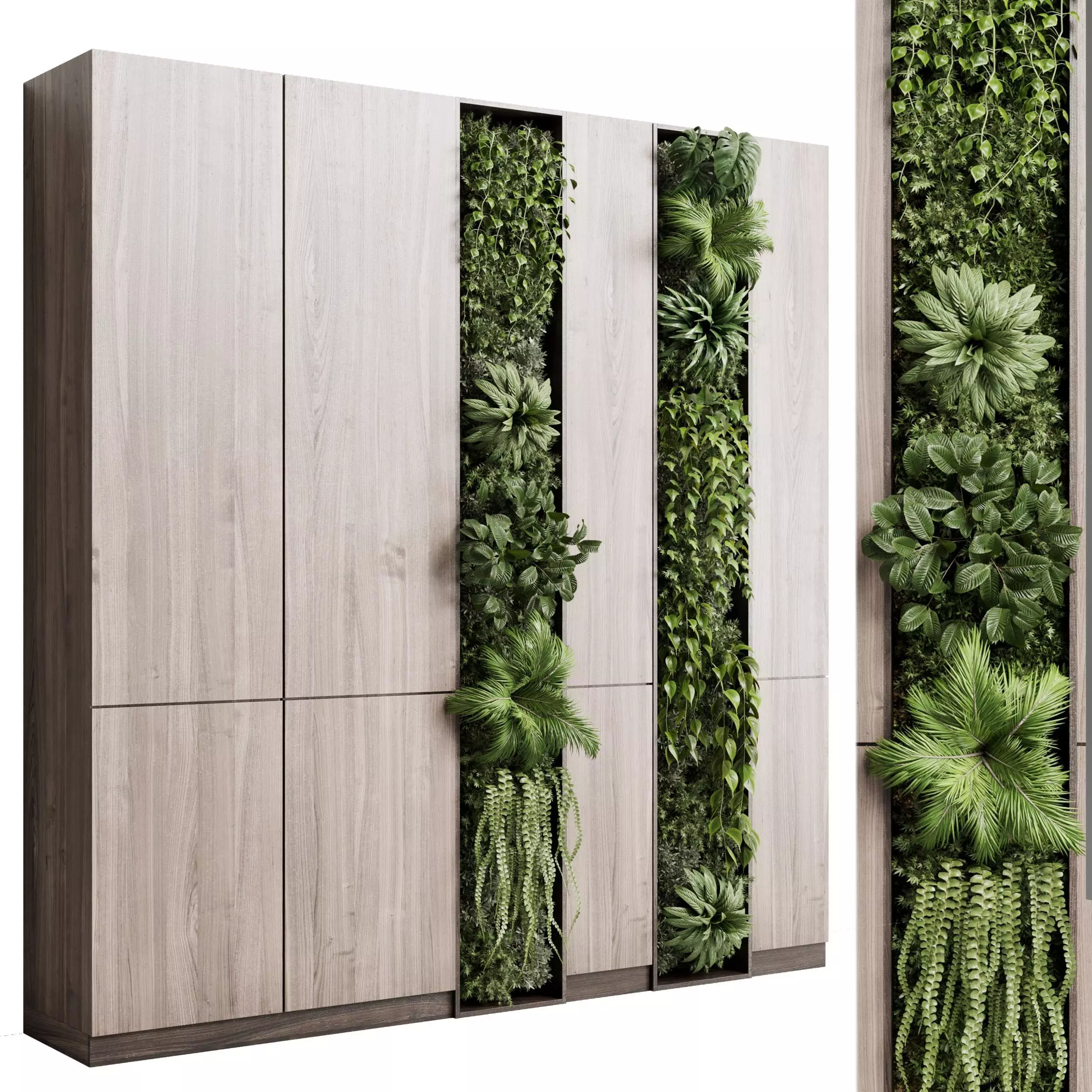 Vertical Wall Garden With wooden frame 3D model_0