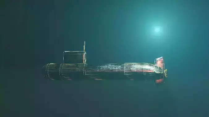 Submarine futuristic spaceship floating in air Low-poly 3D model