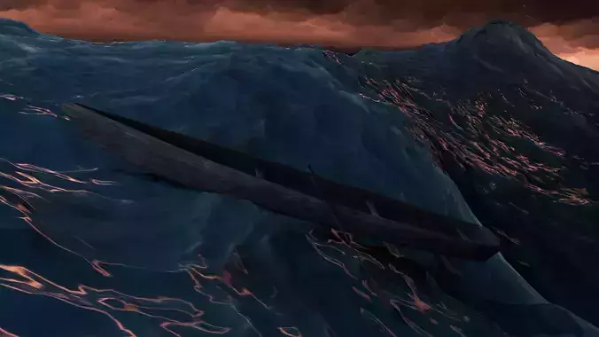 Low poly boat wooden floating in water