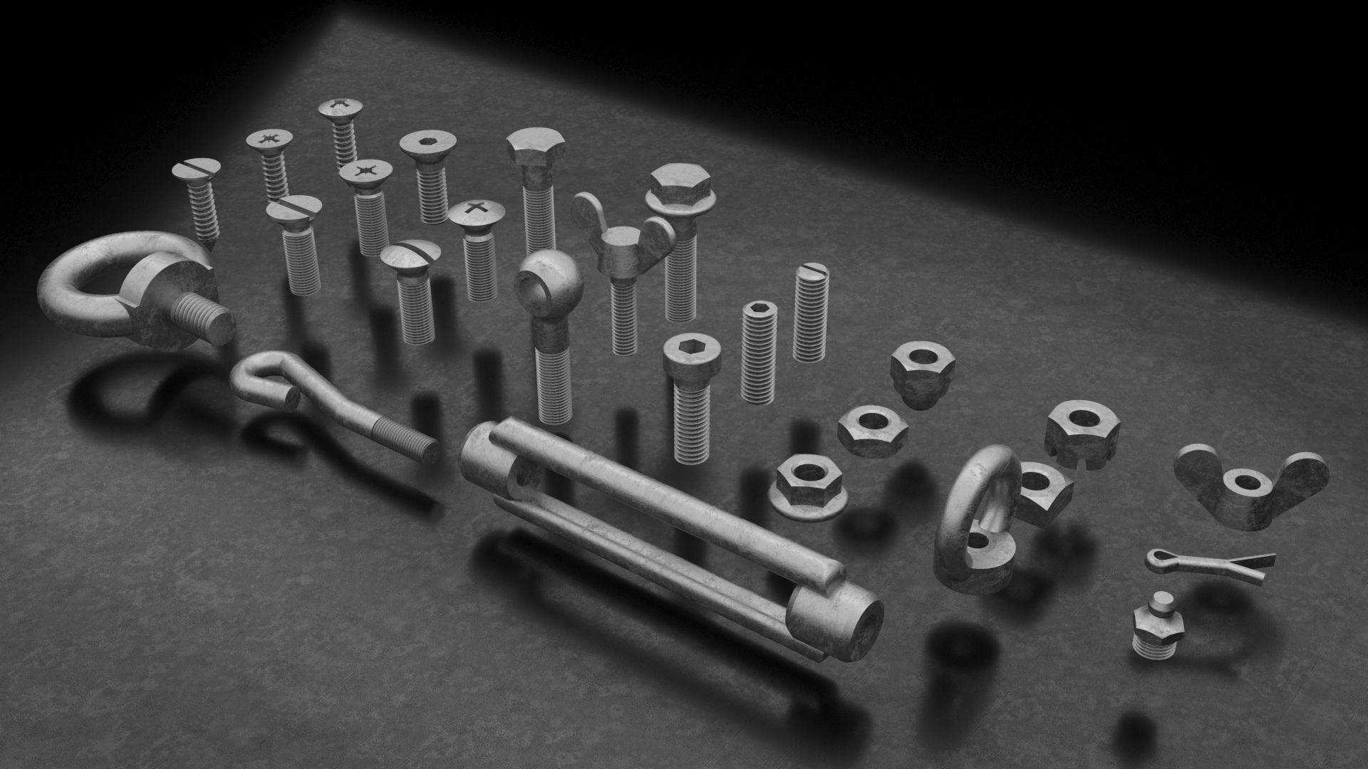 Bolts And Nuts Pack Low-poly 3D model_1