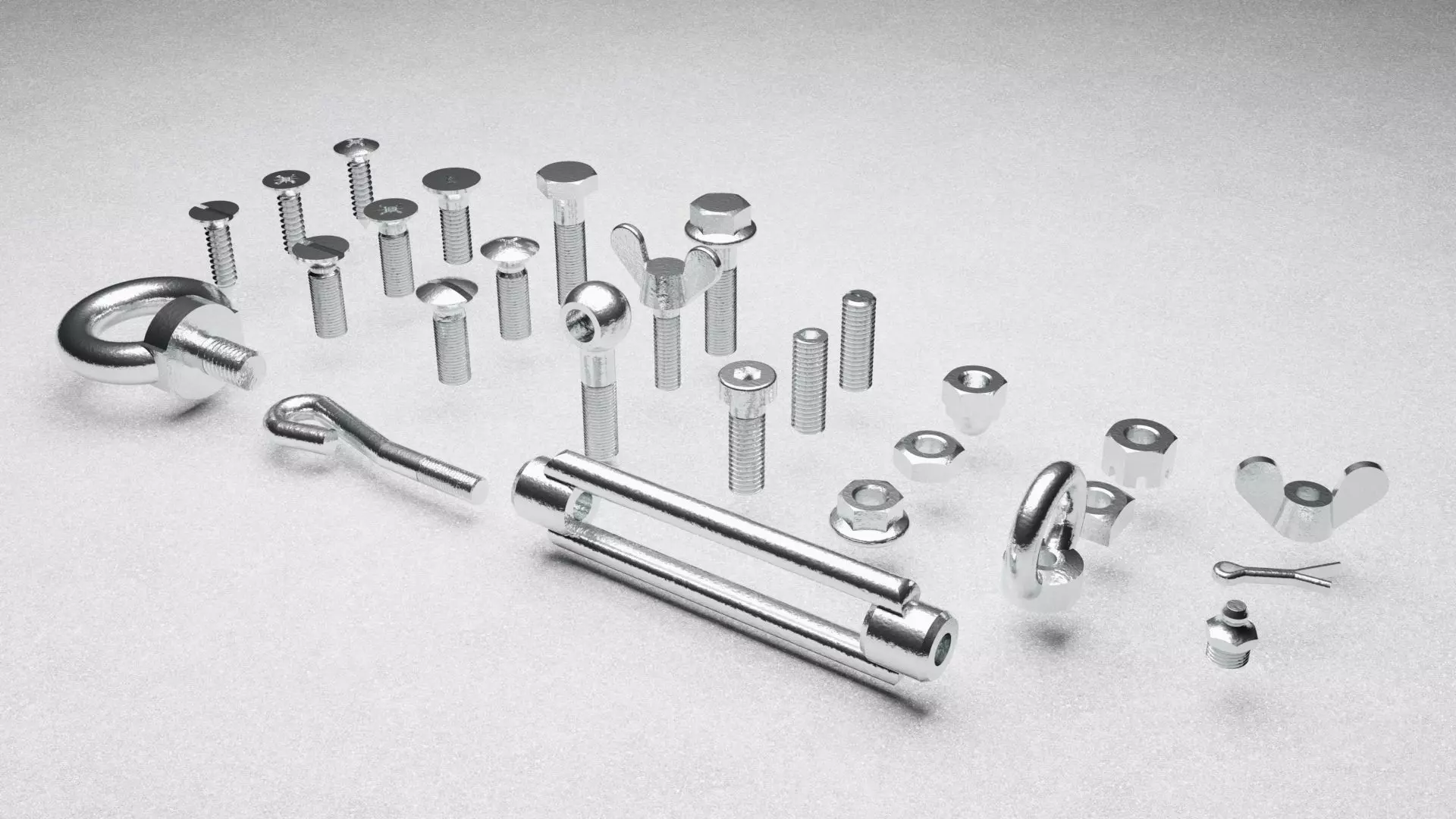 Bolts And Nuts Pack Low-poly 3D model_0