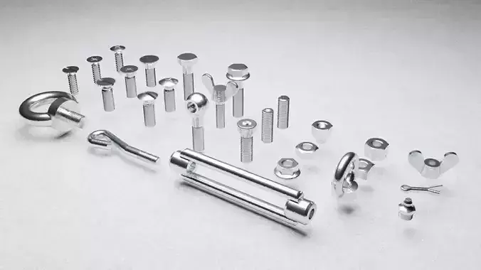 Bolts And Nuts Pack Low-poly 3D model