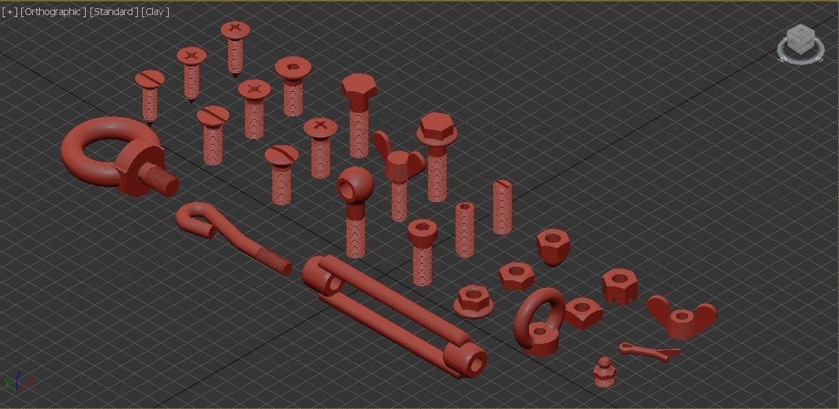 Bolts And Nuts Pack Low-poly 3D model_3