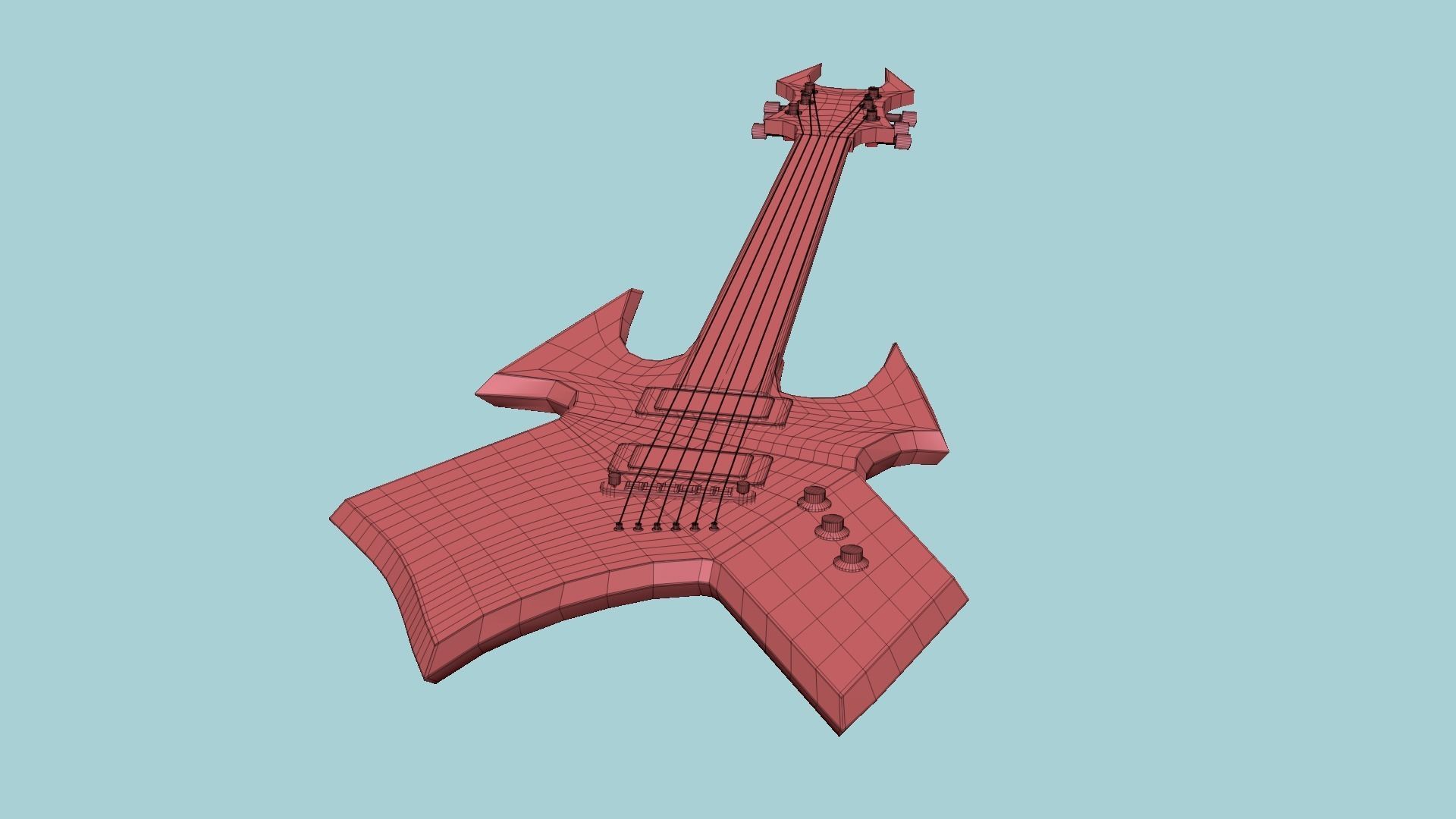 Electric Guitar H06 Pink - Music Instrument Design Low-poly 3D model_19