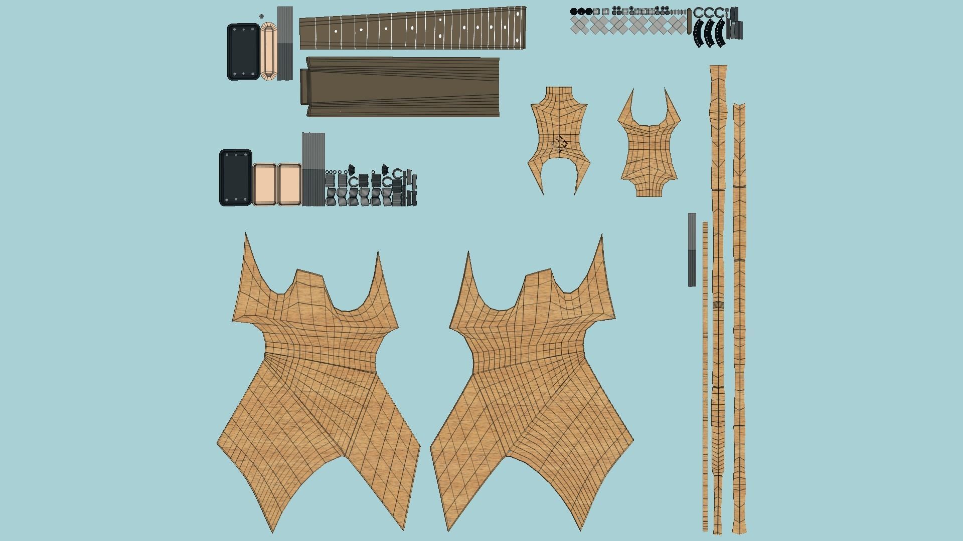 Electric Guitar H09 Light Wood - Music Instrument Design Low-poly 3D model_5