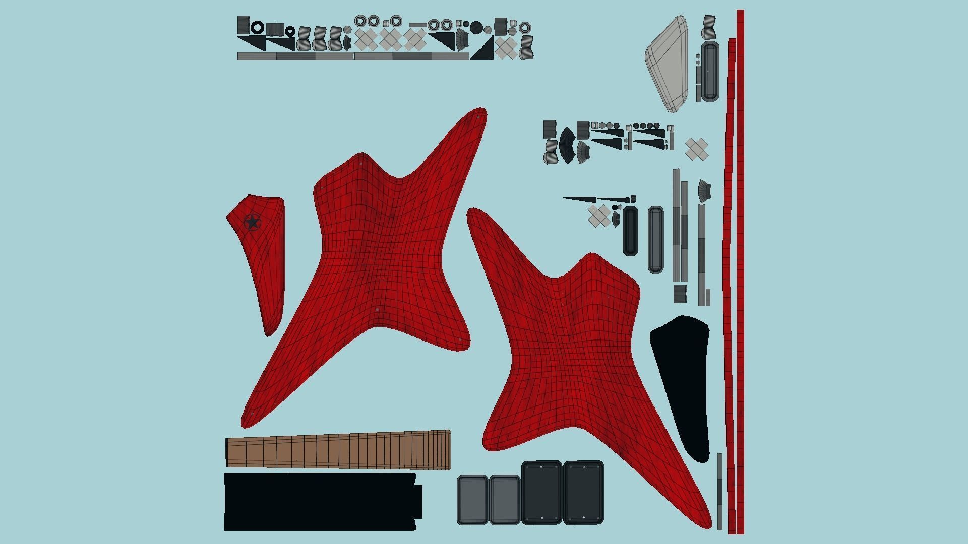 Electric Guitar I01 Red - Music Instrument Design Low-poly 3D model_5