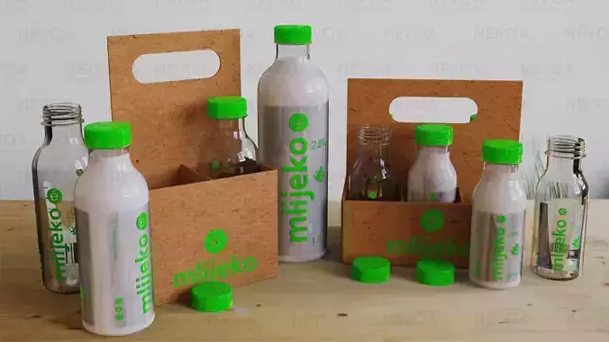 Milk bottles - Classic series 250 - 500 and 1000 ml 3D Model Collection