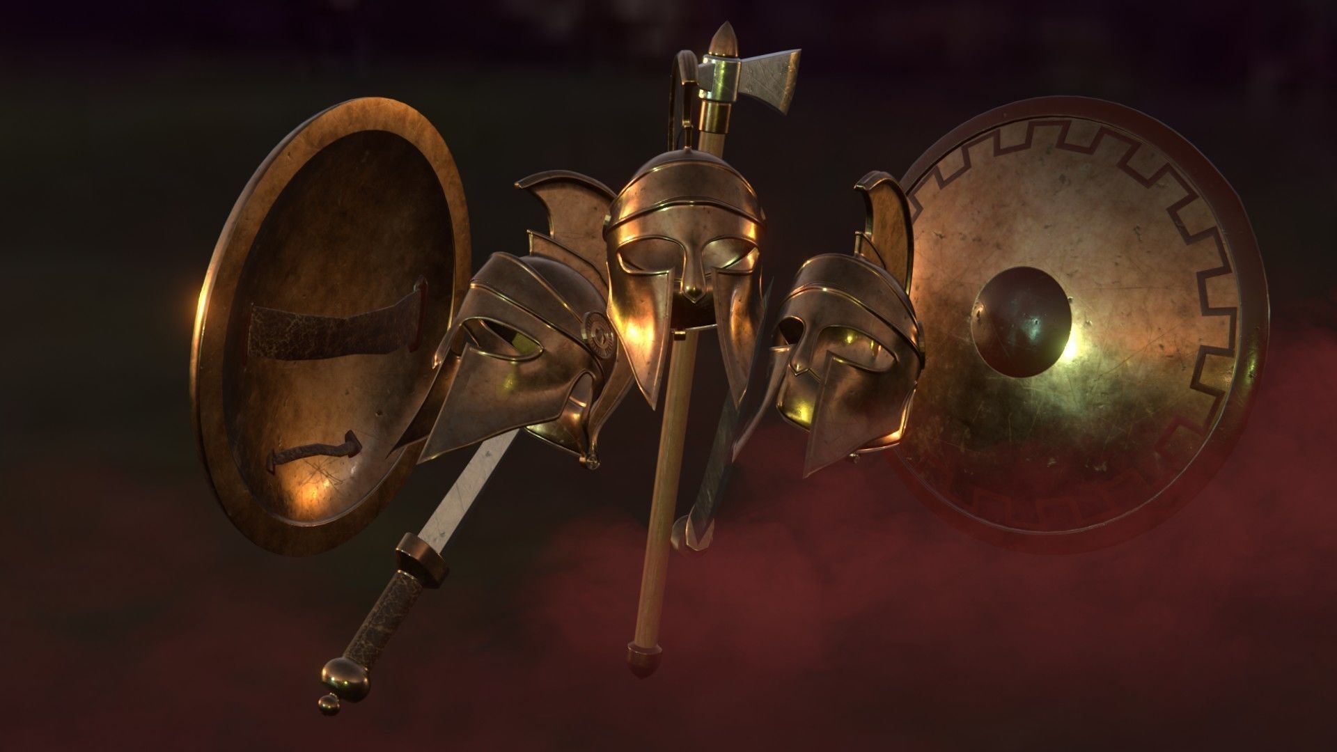 Spartan Collection shield with two spears 3D model_9