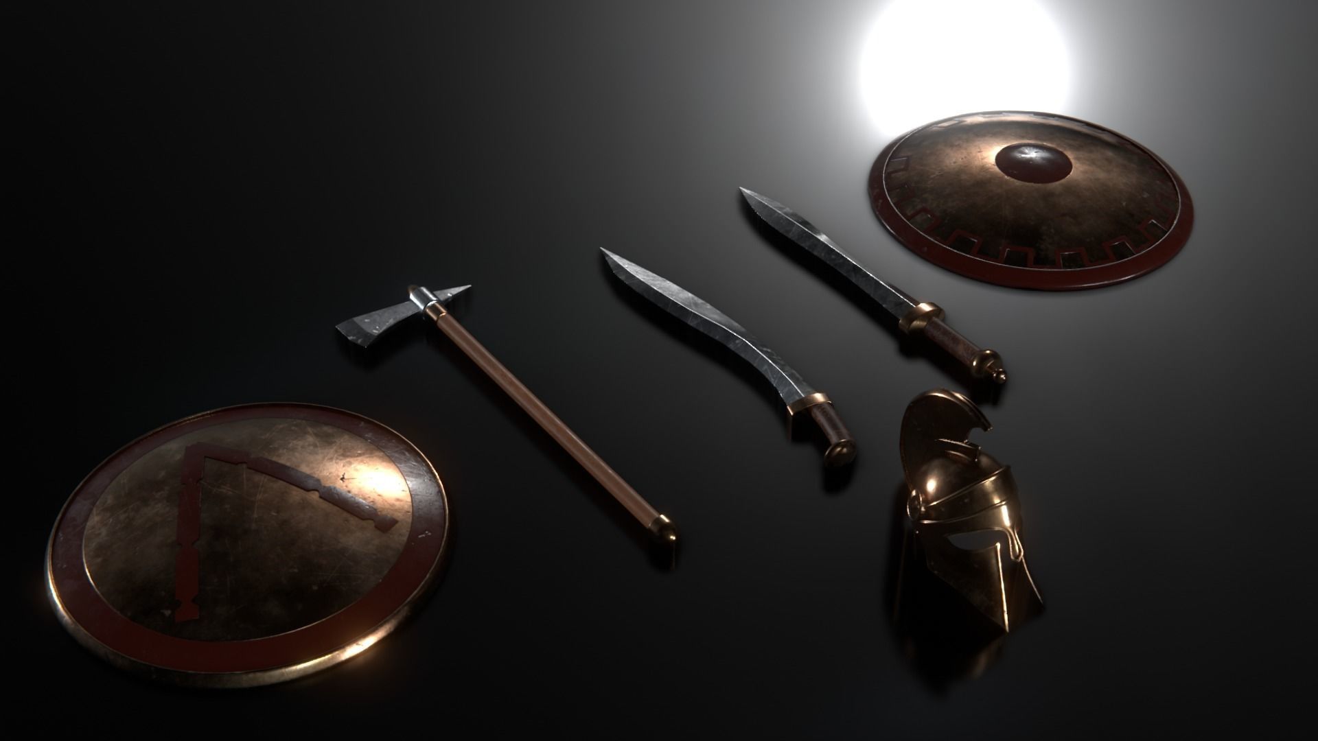 Spartan Collection shield with two spears 3D model_8