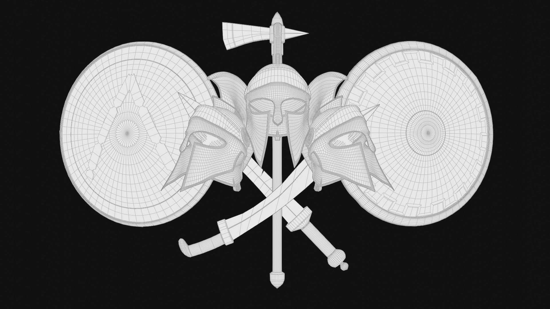 Spartan Collection shield with two spears 3D model_10