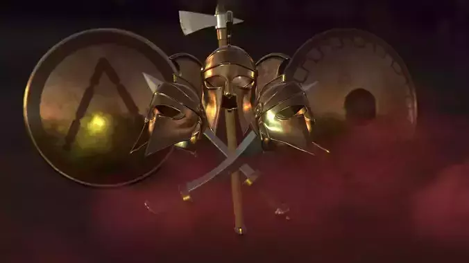 Spartan Collection shield with two spears 3D model