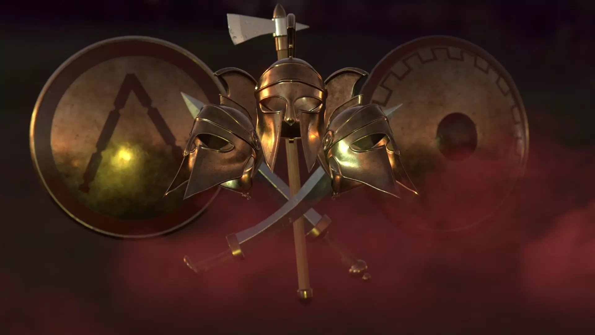 Spartan Collection shield with two spears 3D model_0