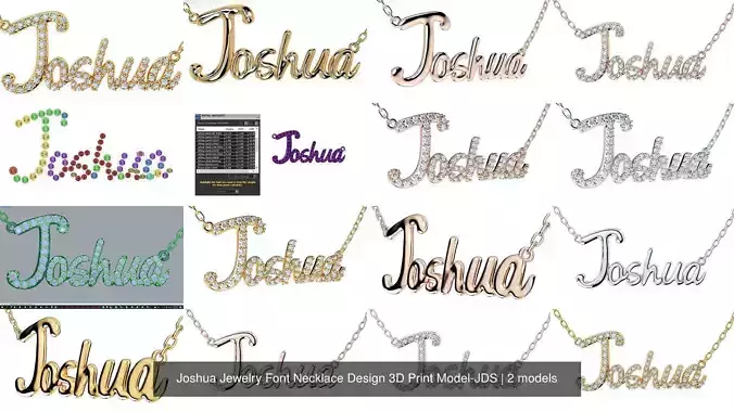 Joshua Jewelry Font Necklace Design 3D Print Model-JDS 3D Model Collection