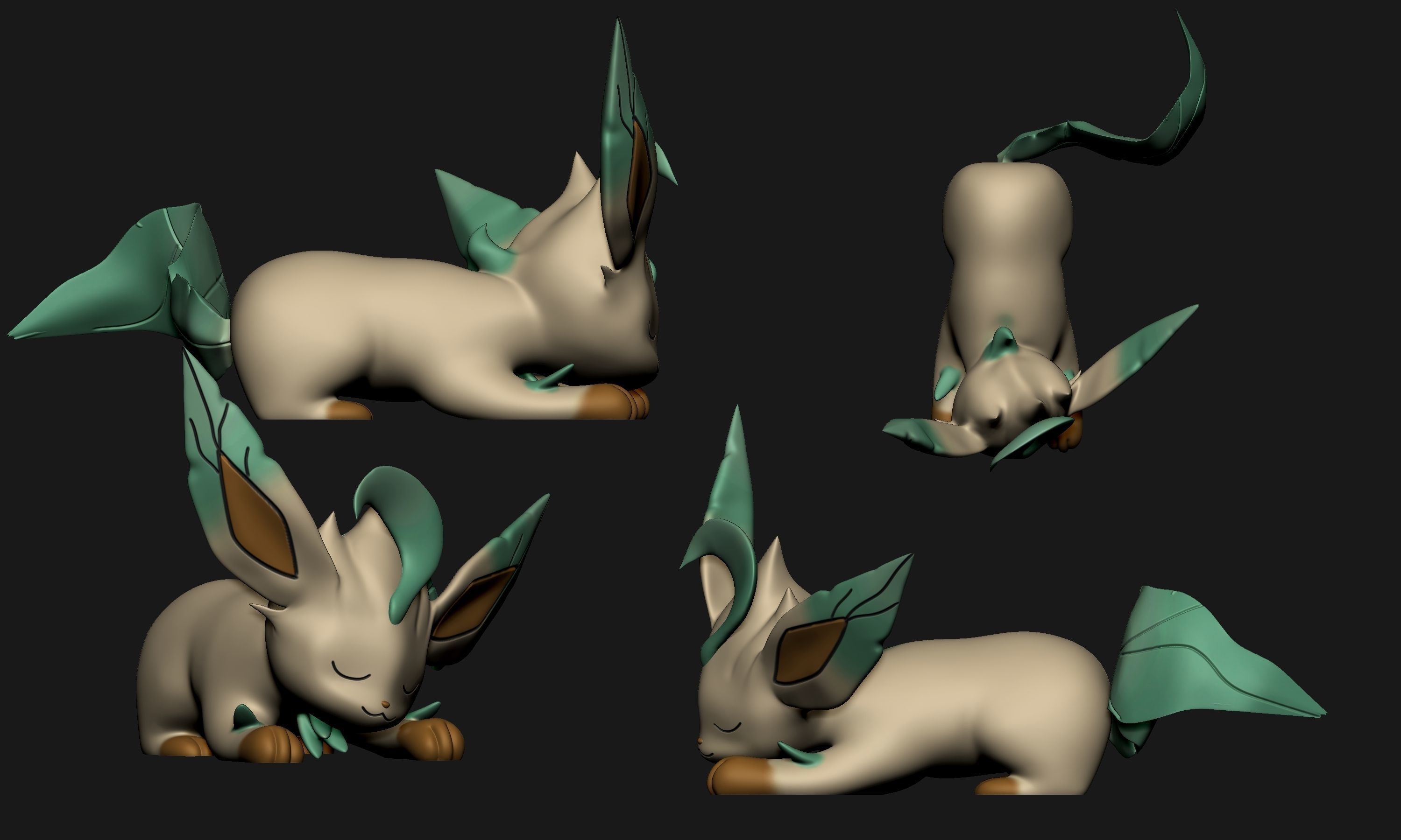 Pokemon - Sleeping Leafeon 3D print model_3