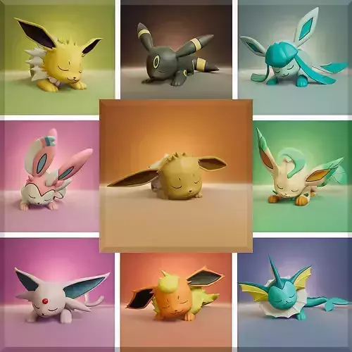 Pokemon - Sleeping Eeveelutions 3D print model