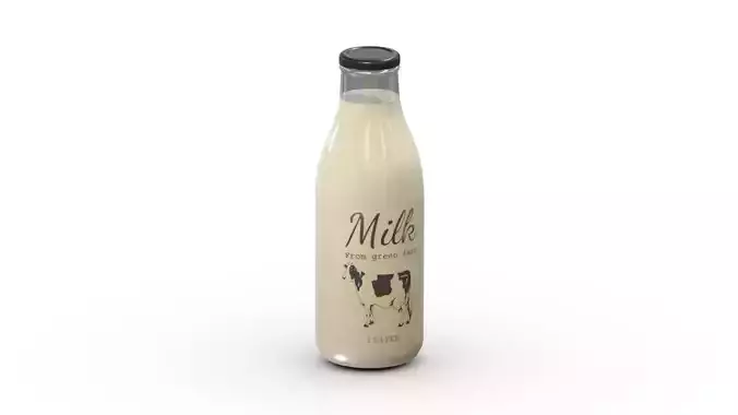 Supermarket Milk Bottle 01 Low Poly PBR Realistic 