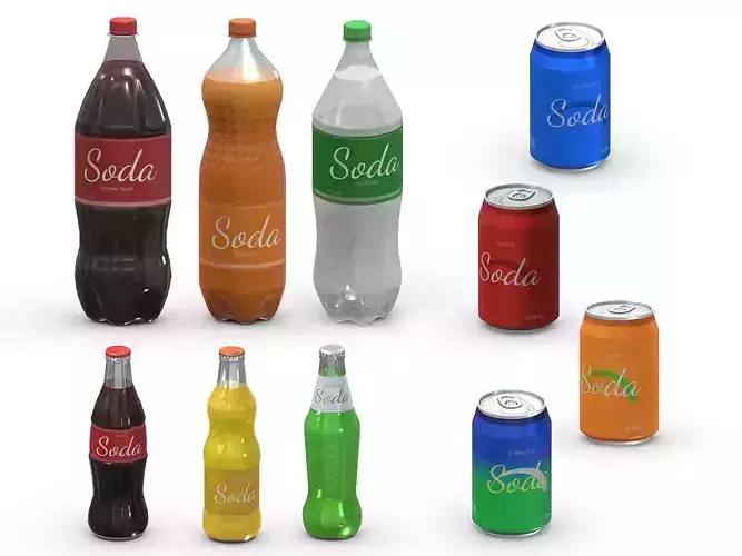  10 Supermarket Soda Drinks Collection Low Poly PBR Realistic 