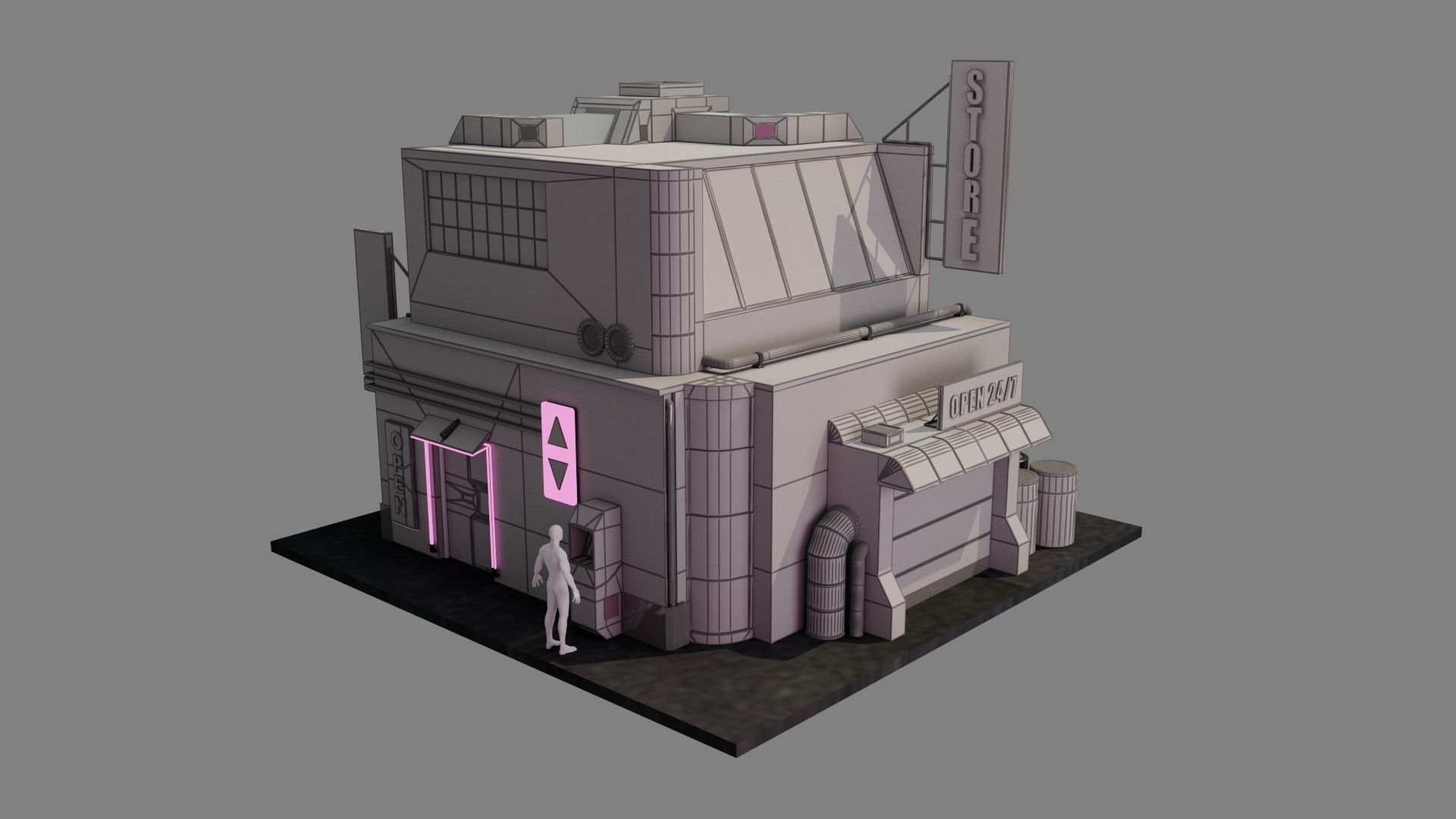 Building Square Series - Store Low-poly 3D model_6