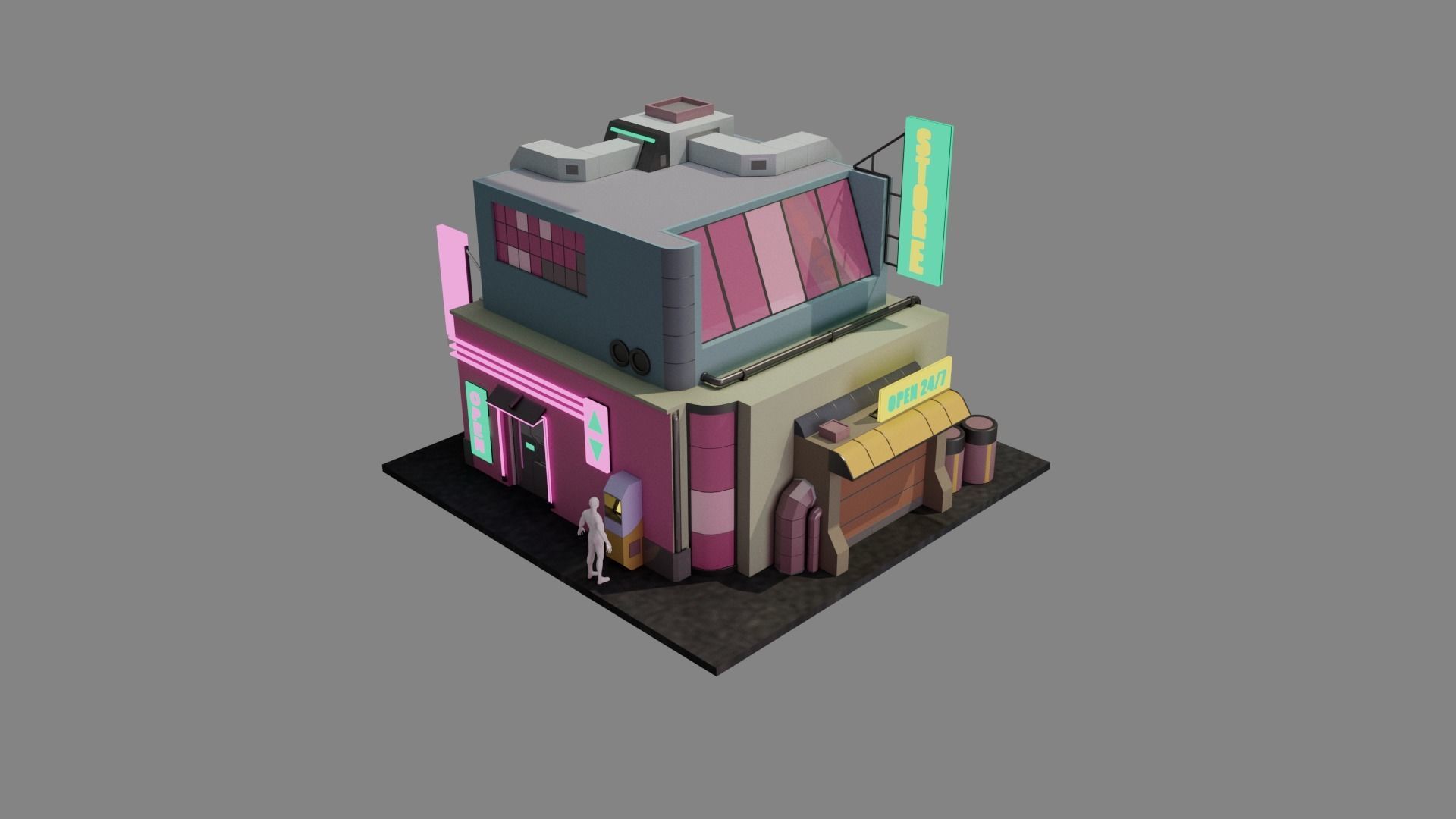 Building Square Series - Store Low-poly 3D model_1