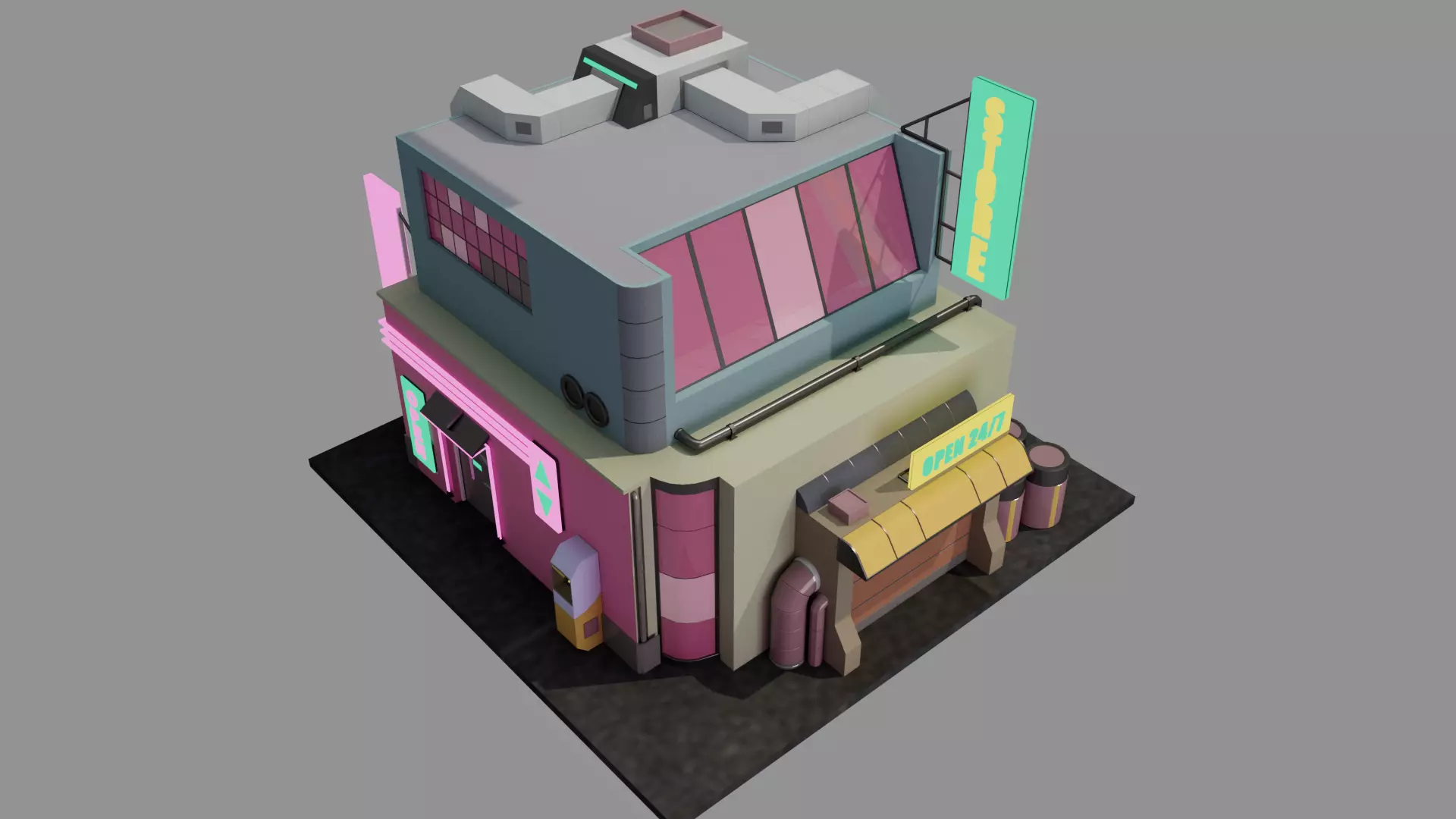 Building Square Series - Store Low-poly 3D model_0