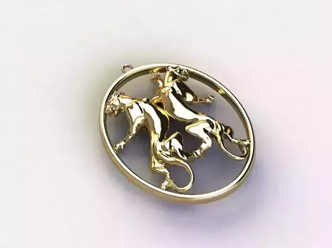 Pair Panther Tiger light gold pendant 