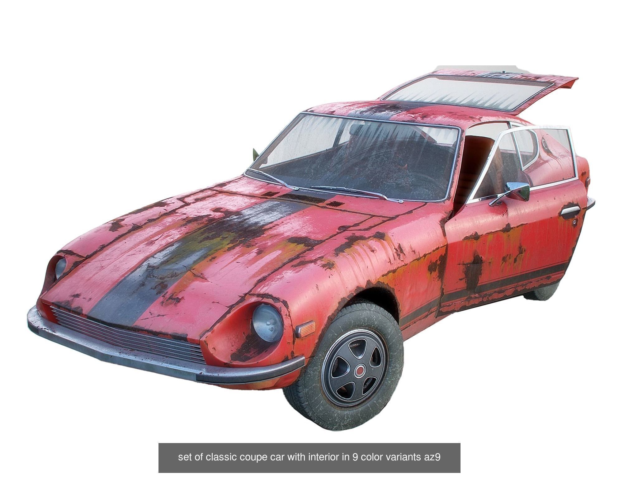 Set of 5 classic cars with interior and color variants az9 3D Model Collection_6