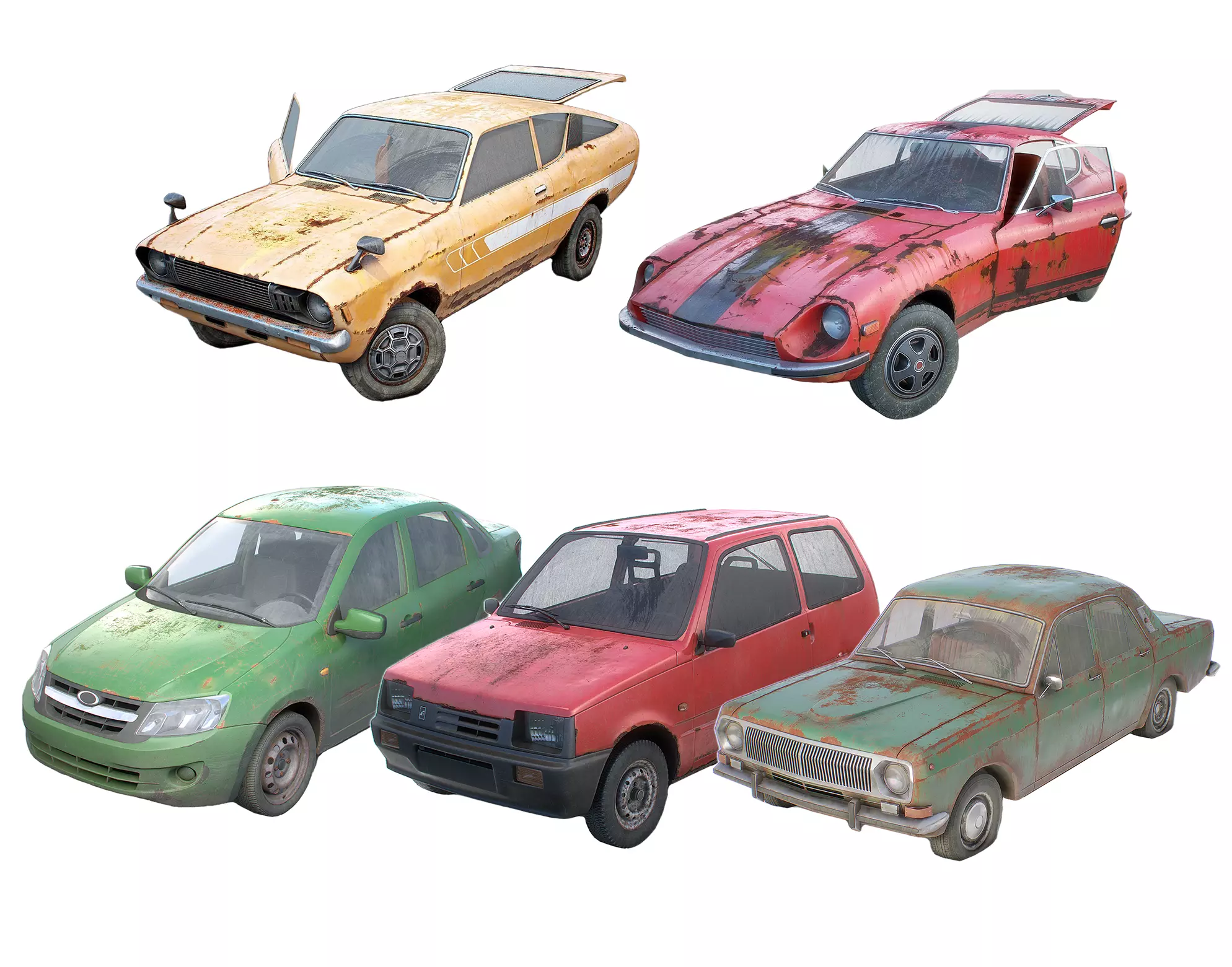 Set of 5 classic cars with interior and color variants az9 3D Model Collection_0