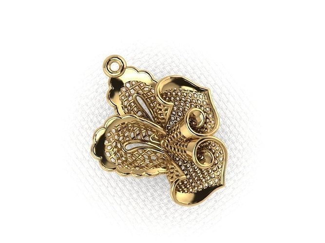 pendant34 gold leaf pendant with diamonds 3D print model