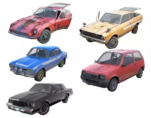 Set of 5 classic coupe cars with interior and color variants az9 3D Model Collection