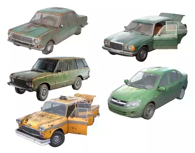 Set of 5 sedan cars with interior and color variants az9 3D Model Collection