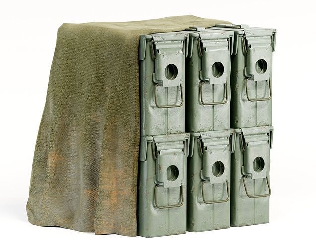 millitary ammoboxes of ammunition covered with awning yk1 Low-poly 3D model