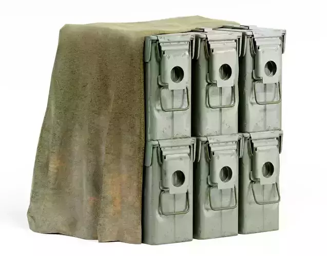millitary ammoboxes of ammunition covered with awning yk1 Low-poly 3D model