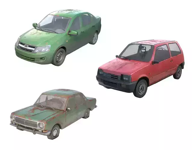 Set of 3 soviet cars with interior and color variants az9 3D Model Collection