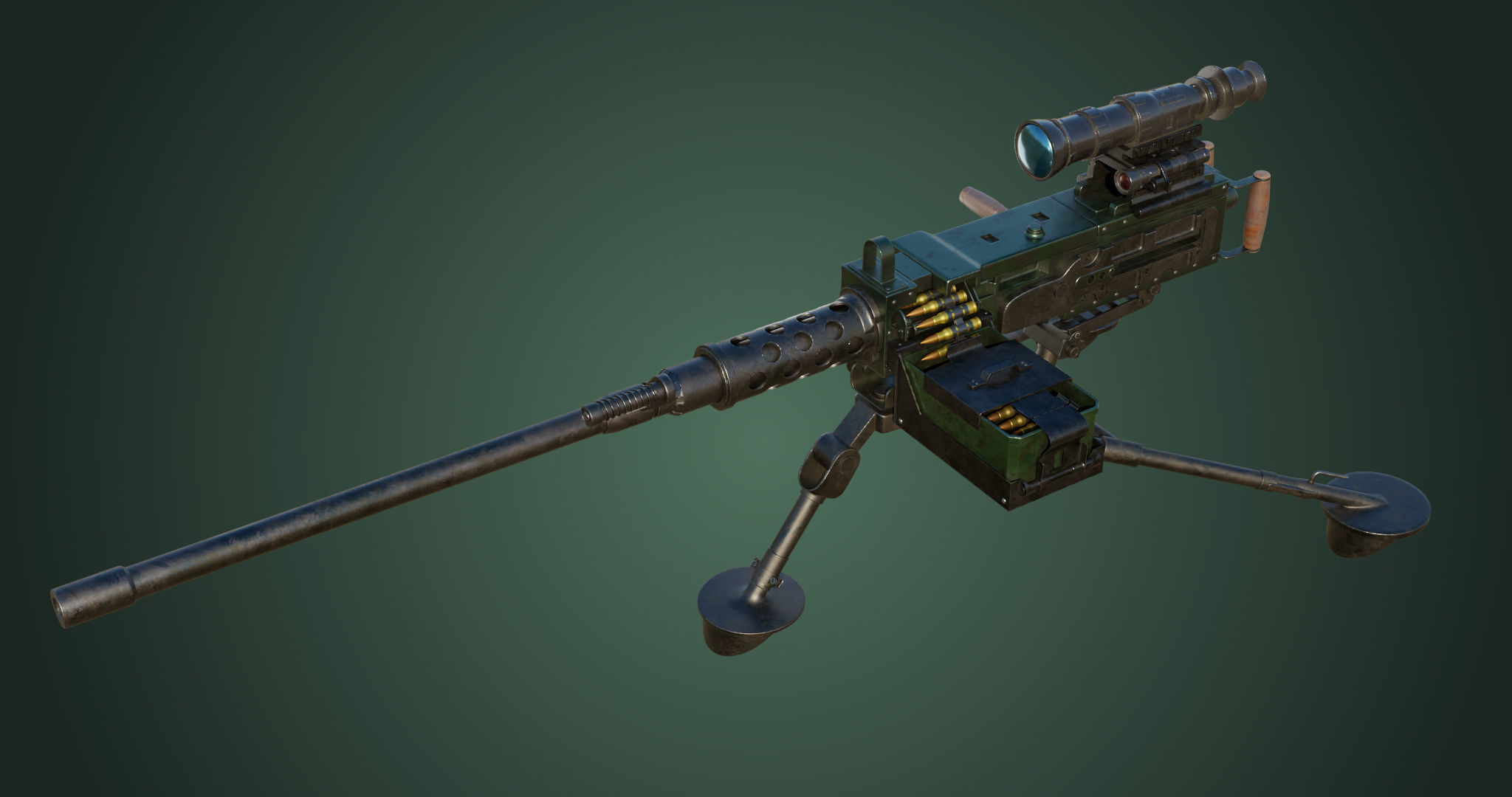 M2 Browning Machine Gun 05 PBR Unity UE V-Ray Textures Included Low-poly 3D model_18