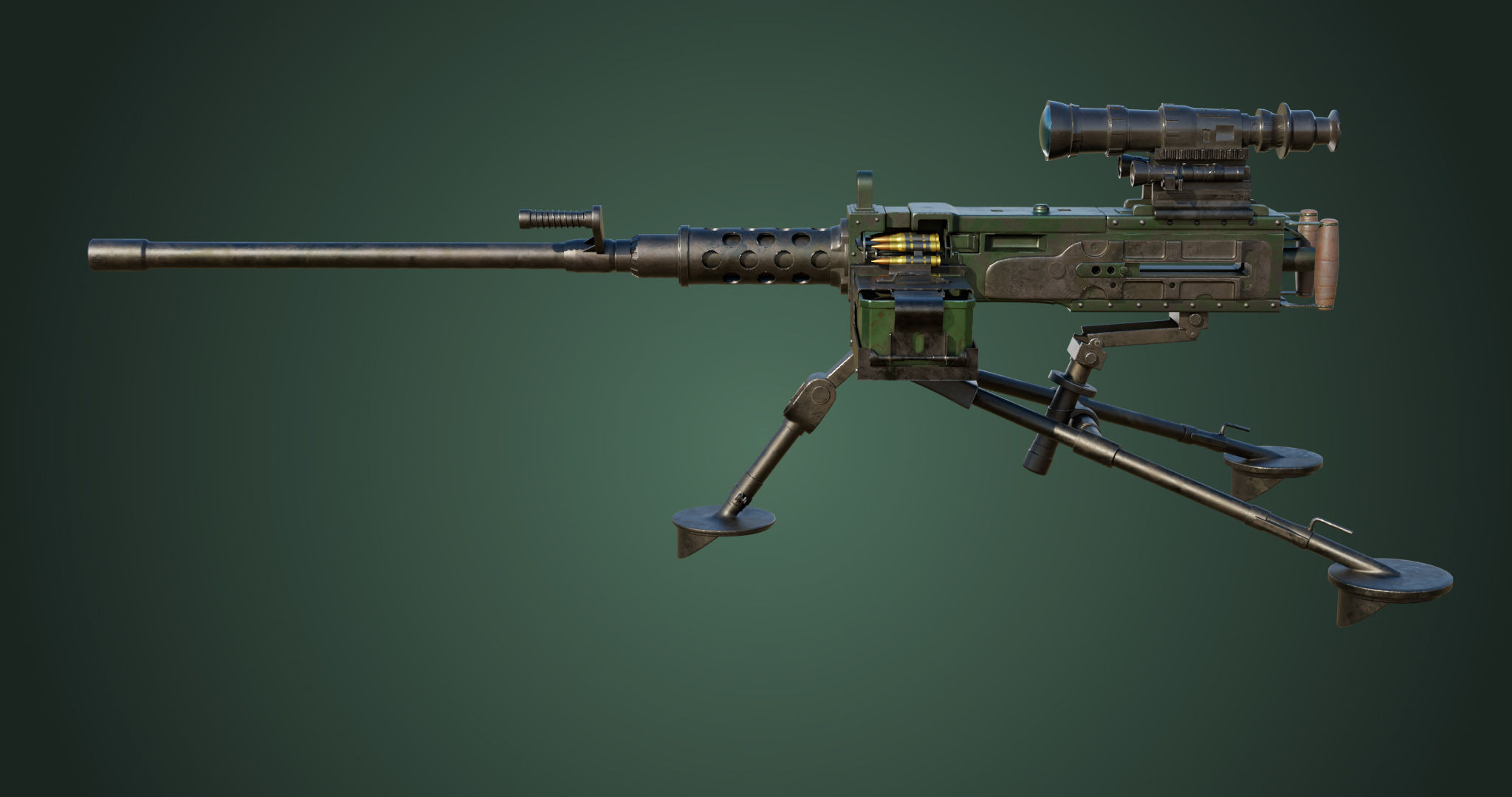 M2 Browning Machine Gun 05 PBR Unity UE V-Ray Textures Included Low-poly 3D model_1
