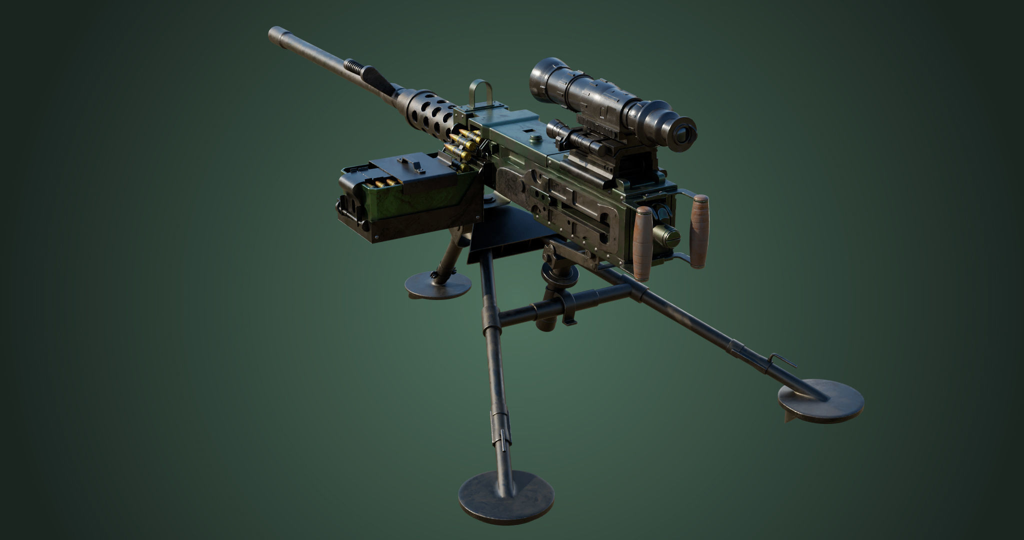 M2 Browning Machine Gun 05 PBR Unity UE V-Ray Textures Included Low-poly 3D model_19