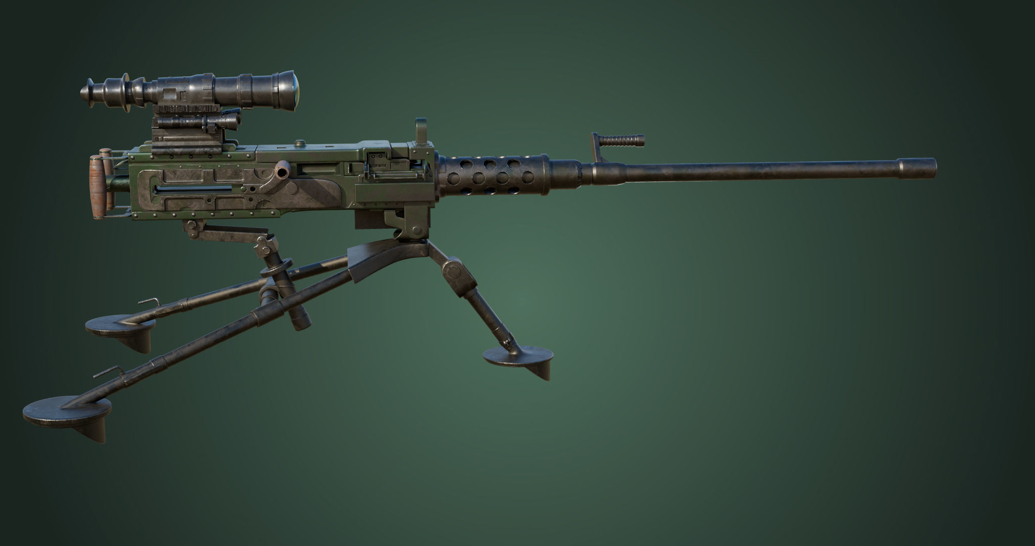 M2 Browning Machine Gun 05 PBR Unity UE V-Ray Textures Included Low-poly 3D model_5