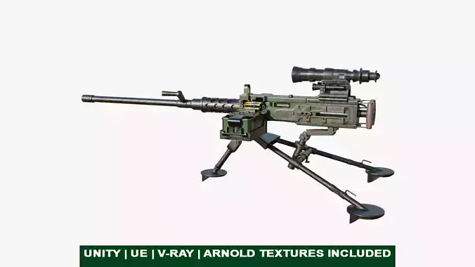 M2 Browning Machine Gun 05 PBR Unity UE V-Ray Textures Included Low-poly 3D model