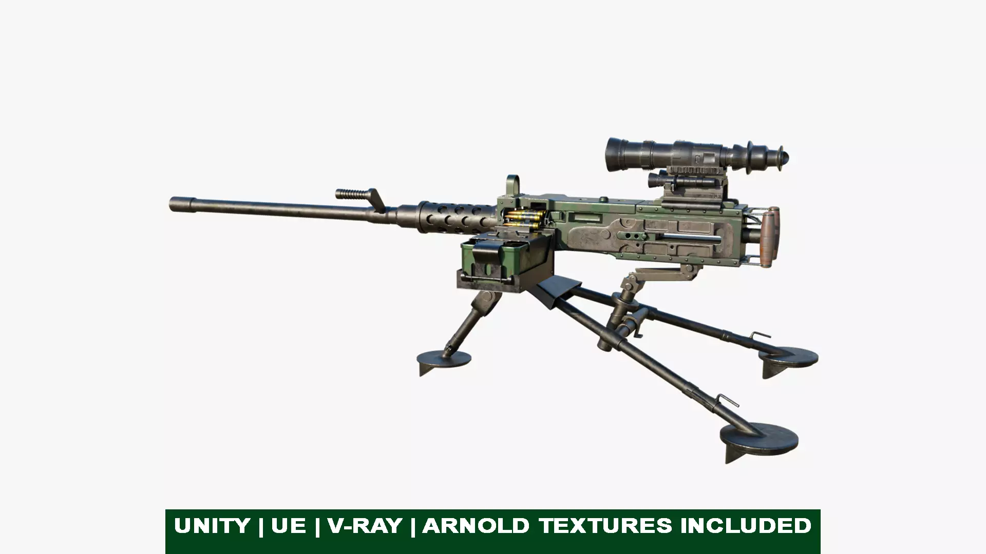M2 Browning Machine Gun 05 PBR Unity UE V-Ray Textures Included Low-poly 3D model_0
