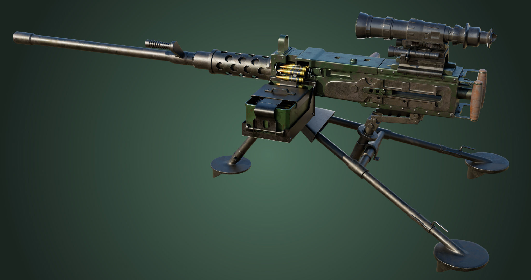 M2 Browning Machine Gun 05 PBR Unity UE V-Ray Textures Included Low-poly 3D model_17
