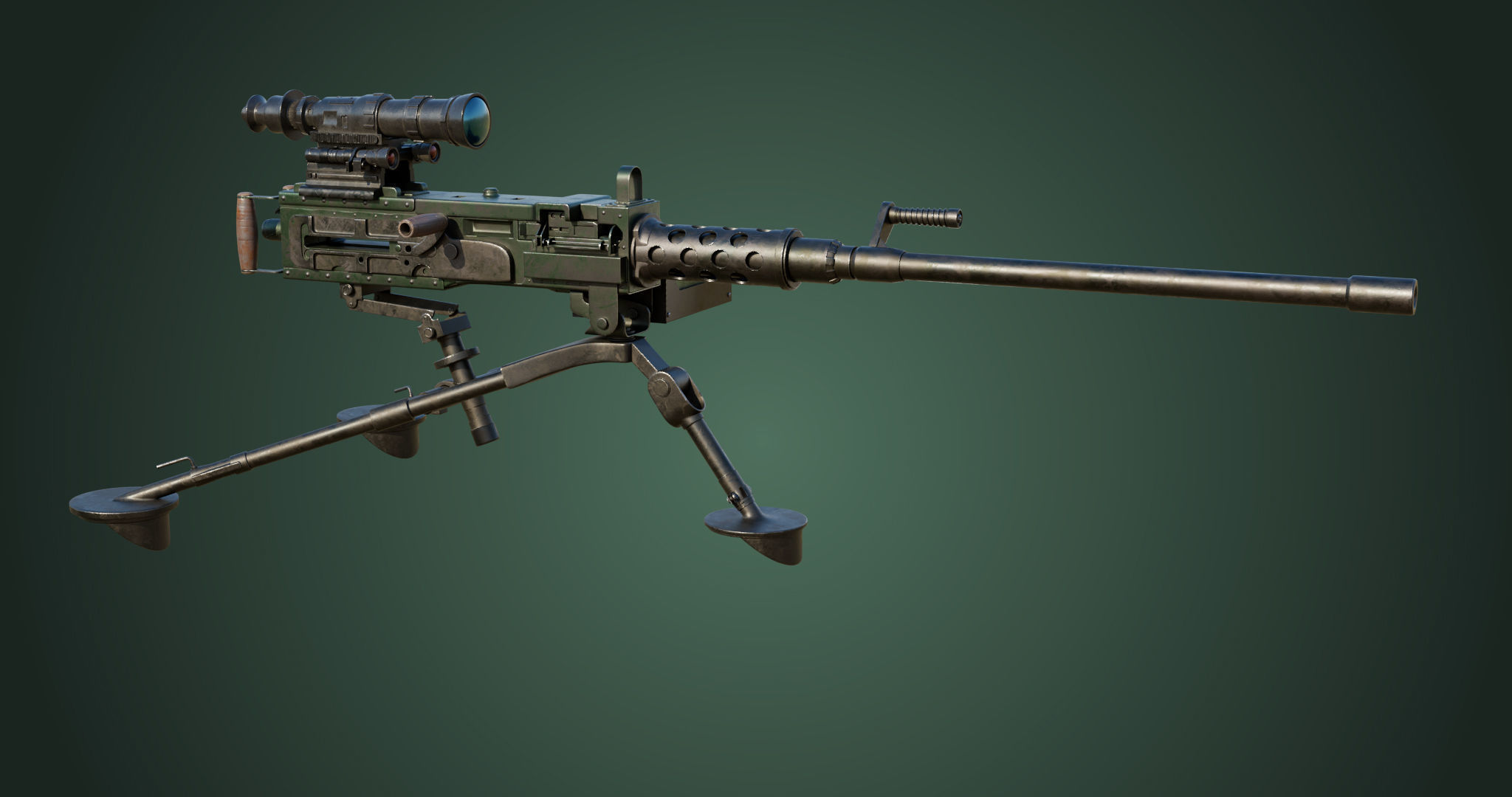 M2 Browning Machine Gun 05 PBR Unity UE V-Ray Textures Included Low-poly 3D model_4