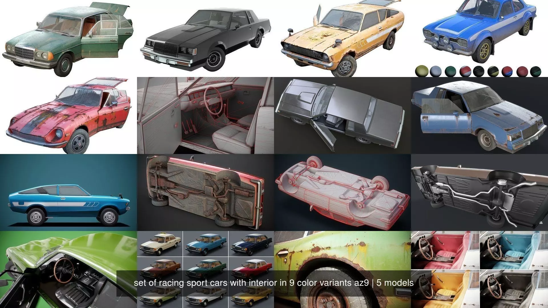set of racing sport cars with interior in 9 color variants az9 3D Model Collection_1