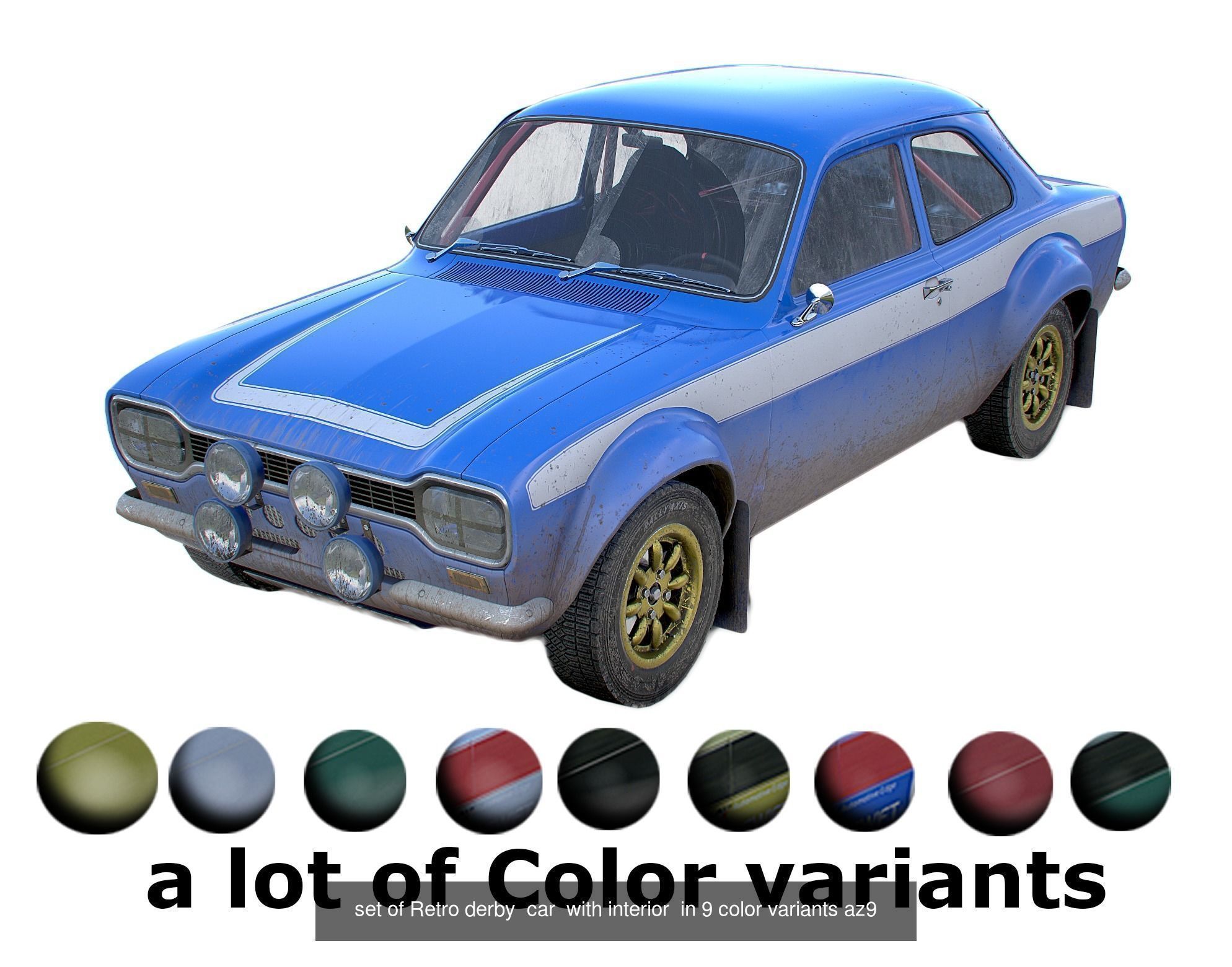 set of racing sport cars with interior in 9 color variants az9 3D Model Collection_5
