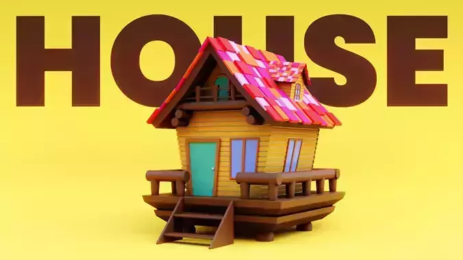 Cartoon Cabin House - Stylized Low-Poly Game Asset