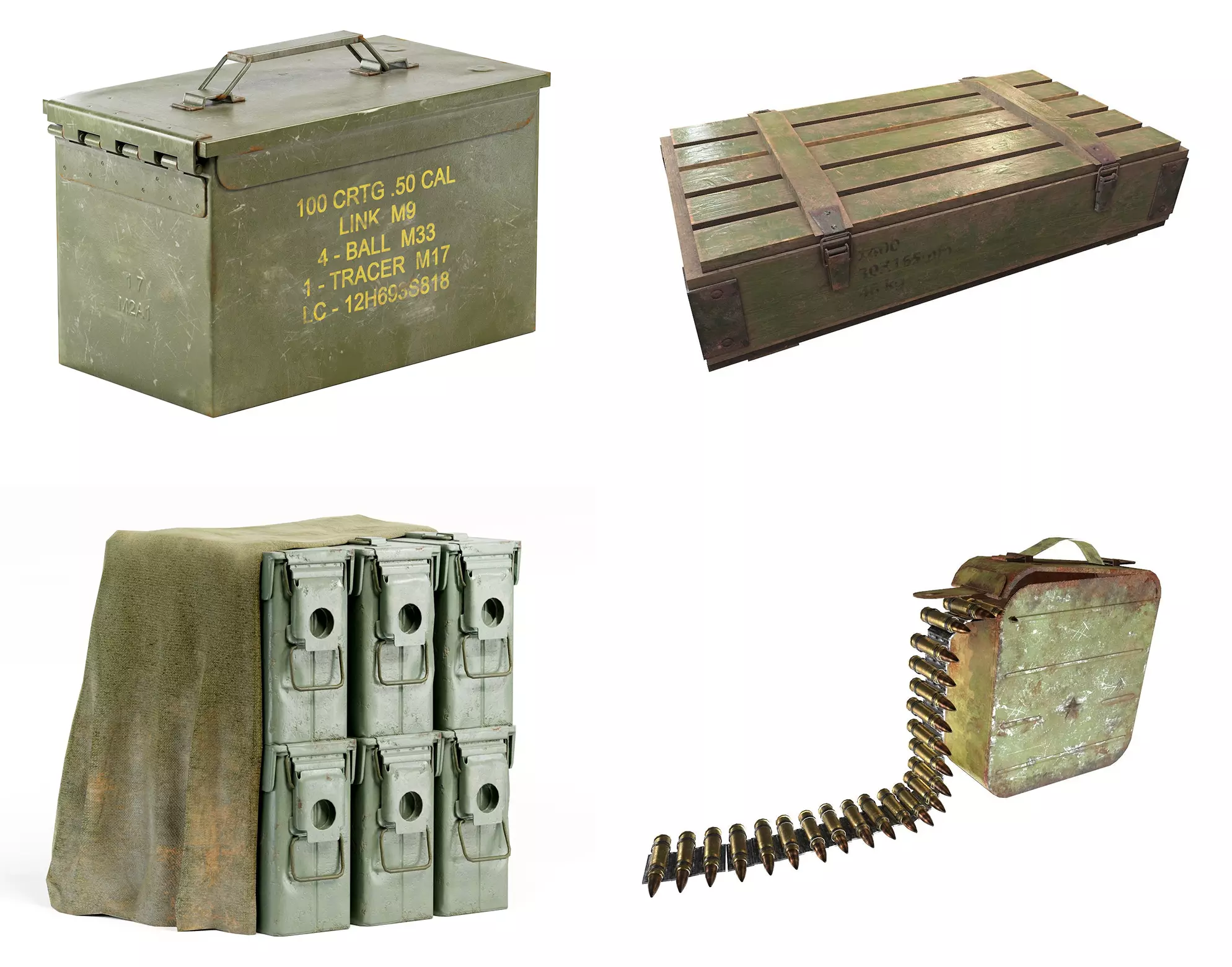 Set of 4 millitary ammo boxes yk1 3D Model Collection_0