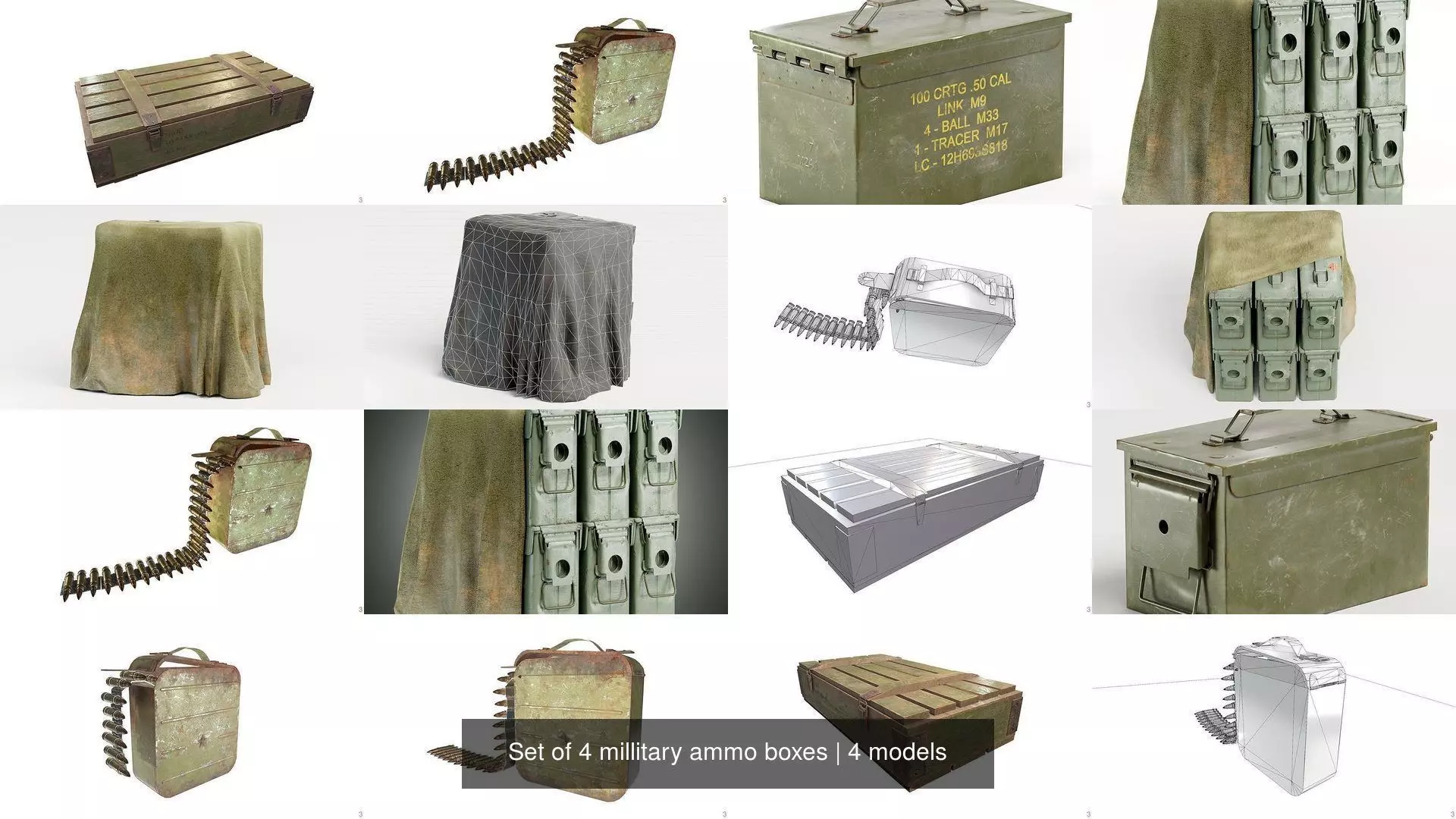 Set of 4 millitary ammo boxes yk1 3D Model Collection_1