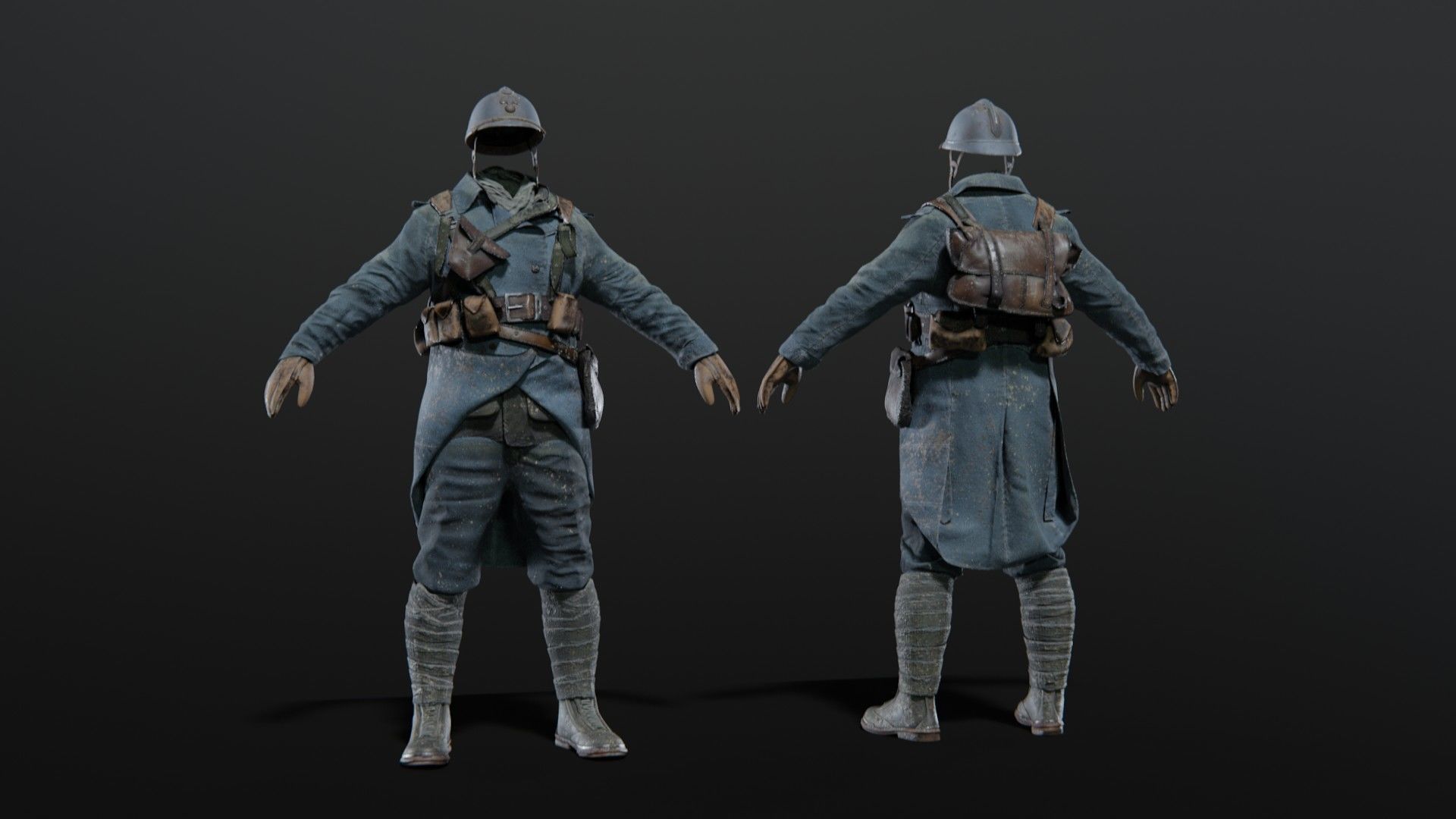 SOLDIER WWI French Rigged 3D model_4